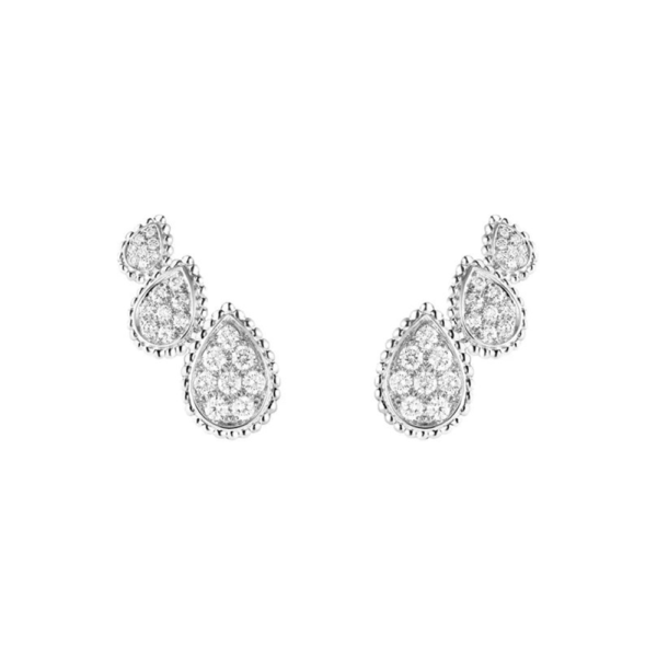 18K WHITE GOLD 3 MOTIF STUD DIAMOND EARRING