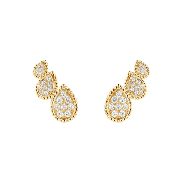 18K YELLOW GOLD 3 MOTIF DIAMOND STUD EARRING