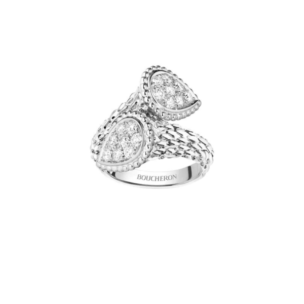 18K WHITE GOLD S MOTIF DOUBLE HEAD DIAMOND RING