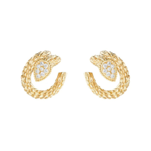 18K YELLOW GOLD S MOTIF STUD HOOP DIAMOND EARRING