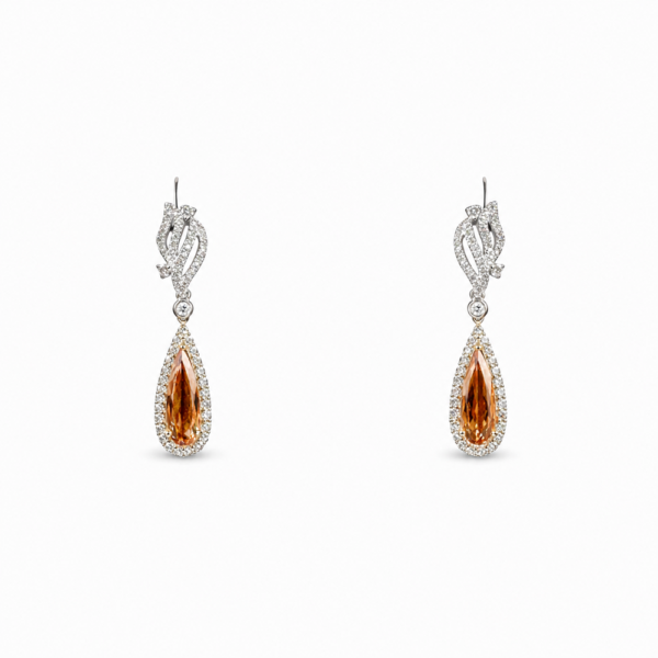 18K WHITE AND YELLOW GOLD TOPAZ AND DIAMOND EARRING