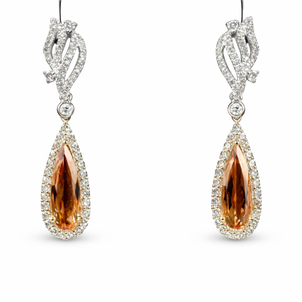 18K WHITE AND YELLOW GOLD TOPAZ AND DIAMOND EARRING