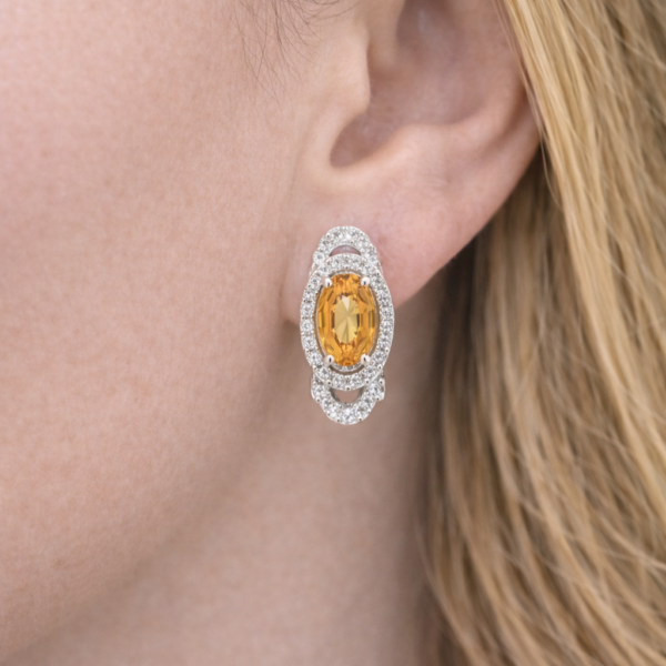 18K WHITE GOLD CITRINE AND DIAMOND EARRING