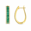 18K YELLOW GOLD EMERALD AND DIAMOND HOOP EARRING