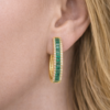 18K YELLOW GOLD EMERALD AND DIAMOND HOOP EARRING