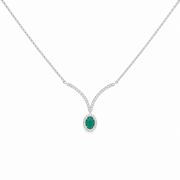 EMERALD DROP NECKLACE 1 18K WHITE GOLD EMERALD AND DIAMOND NECKLACE