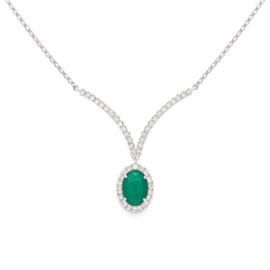 18K WHITE GOLD EMERALD AND DIAMOND NECKLACE