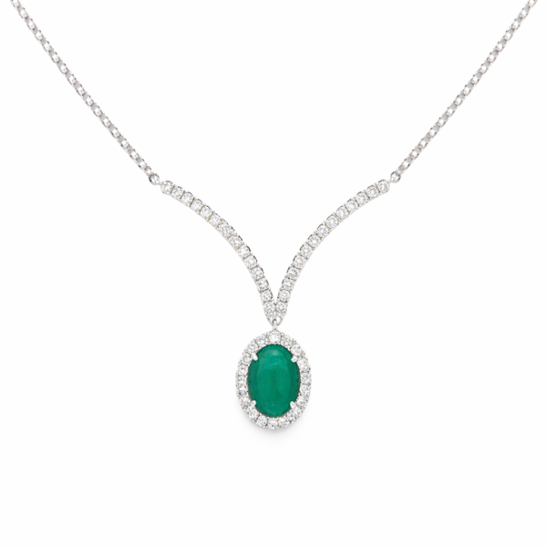 18K WHITE GOLD EMERALD AND DIAMOND NECKLACE