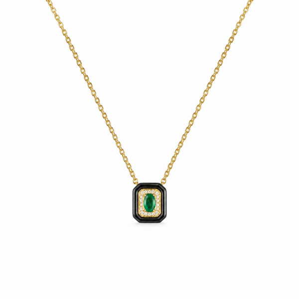 18K YELLOW GOLD EMERALD AND BALCK AGATE DIAMOND NECKLACE