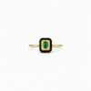 18K YELLOW GOLD EMERALD AND BALCK AGATE DIAMOND RING