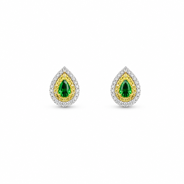 18K WHITE AND YELLOW GOLD GREEN TOPAZ DIAMOND EARRING