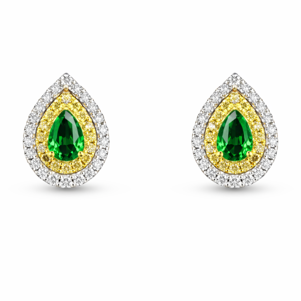 18K WHITE AND YELLOW GOLD GREEN TOPAZ DIAMOND EARRING