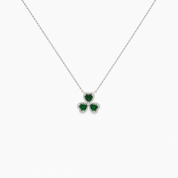 18K WHITE GOLD EMERALD AND DIAMOND NECKLACE