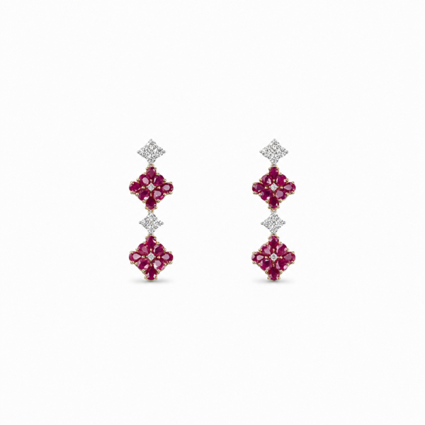 18K WHITE AND YELLOW GOLD RUBY AND DIAMOND EARRING