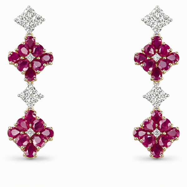 18K WHITE AND YELLOW GOLD RUBY AND DIAMOND EARRING