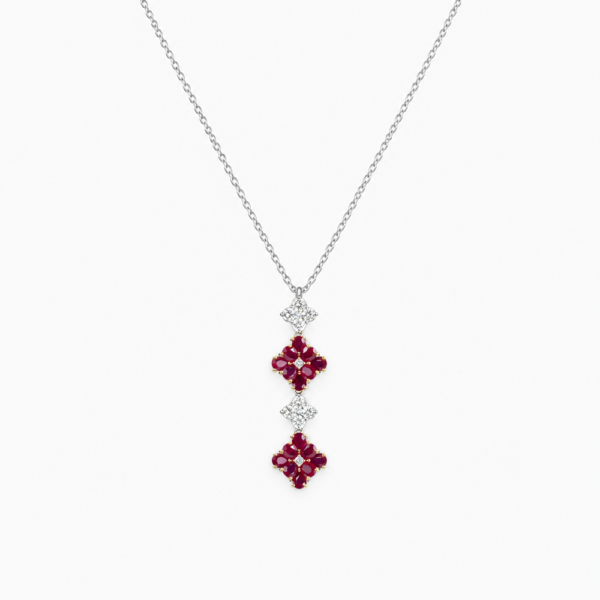 PINK DROP NECKLACE 1 18K WHITE AND YELLOW GOLD RUBY AND DIAMOND NECKLACE
