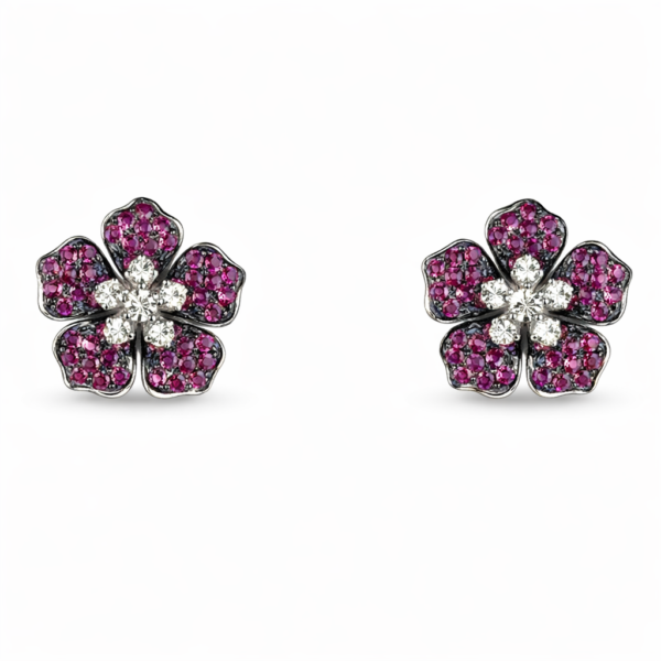18K WHITE AND ROSE GOLD RUBY AND DIAMOND EARRING