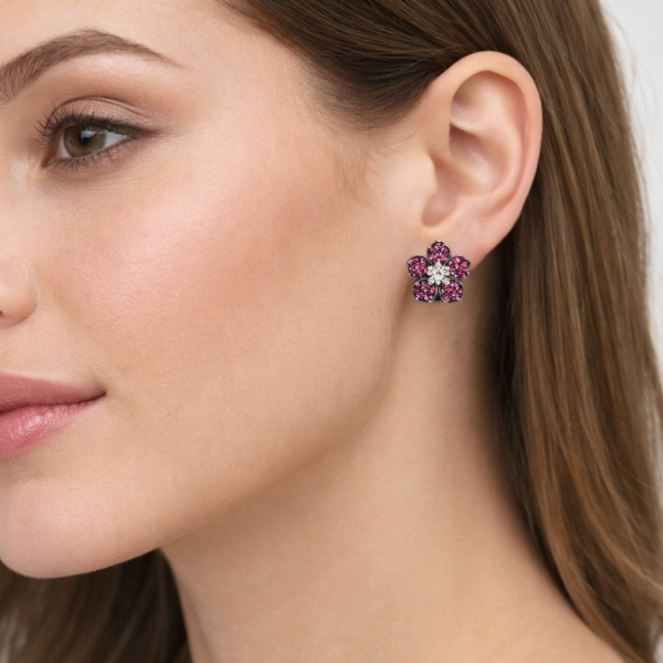 18K WHITE AND ROSE GOLD RUBY AND DIAMOND EARRING