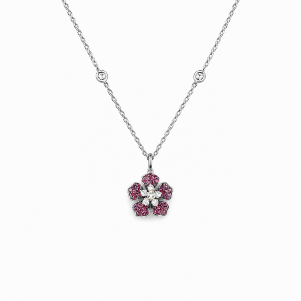 18K WHITE AND ROSE GOLD RUBY AND DIAMOND EARRING
