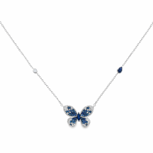 18K WHITE GOLD SAPPHIRE AND DIA NECKLACE