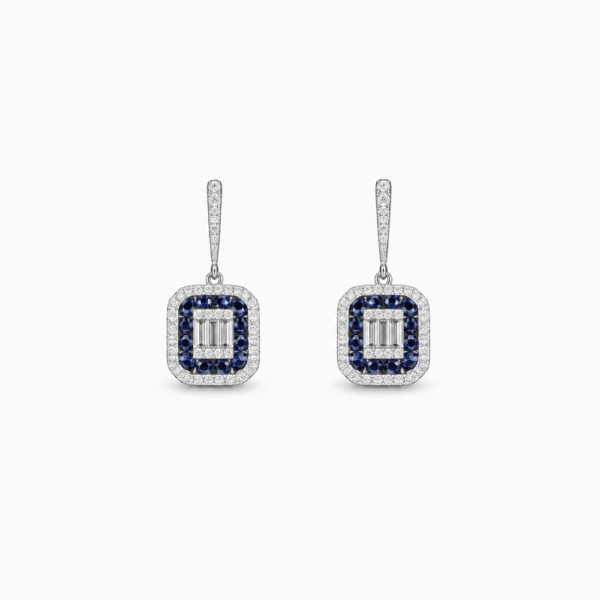 18K WHITE GOLD BLUE SPPHIRE AND DIAMOND EARRING