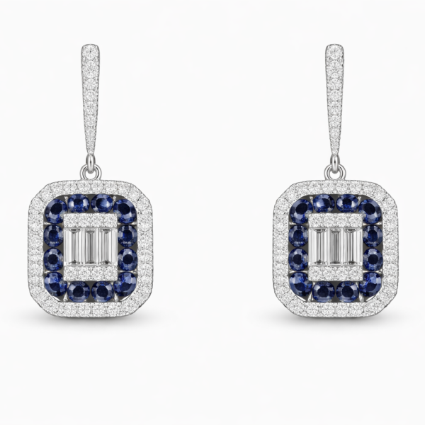 18K WHITE GOLD BLUE SPPHIRE AND DIAMOND EARRING