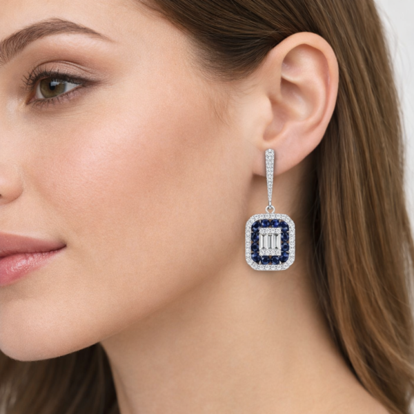 18K WHITE GOLD BLUE SPPHIRE AND DIAMOND EARRING