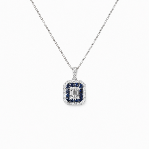 SAPPHIRE NECKLACE 1 18K WHITE GOLD BLUE SPPHIRE AND DIAMOND NECKLACE