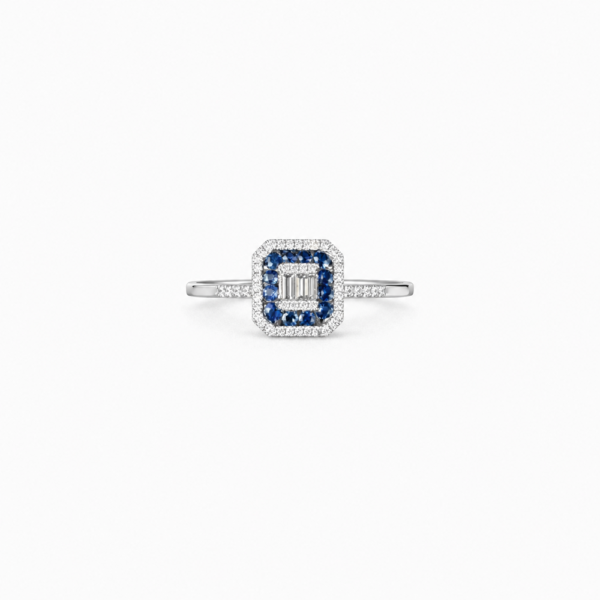 18K WHITE GOLD BLUE SPPHIRE AND DIAMOND RING