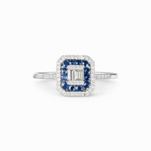18K WHITE GOLD BLUE SPPHIRE AND DIAMOND RING