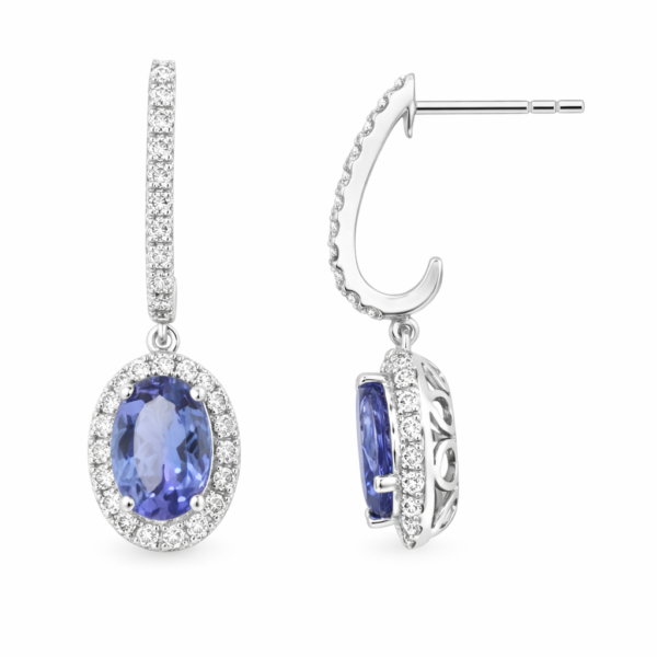 18K WHITE GOLD BLUE SPPHIRE AND DIAMOND EARRING