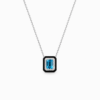 18K WHITE GOLD BLUE TOPAZ AND BLACK AGATE DIAMOND NECKLACE