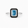 18K WHITE GOLD BLUE TOPAZ AND BLACK AGATE DIAMOND RING