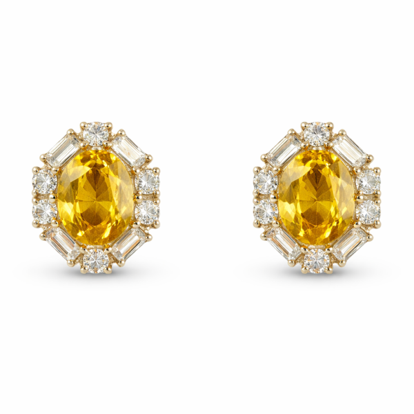 18K YELLOW GOLD SAPPHIRE DIAMOND EARRING