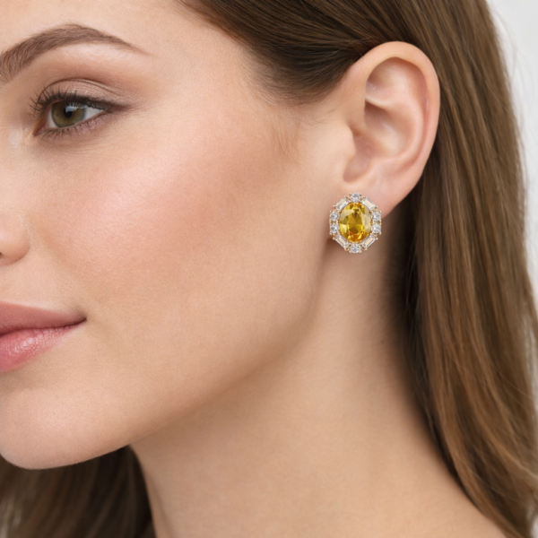 18K YELLOW GOLD SAPPHIRE DIAMOND EARRING