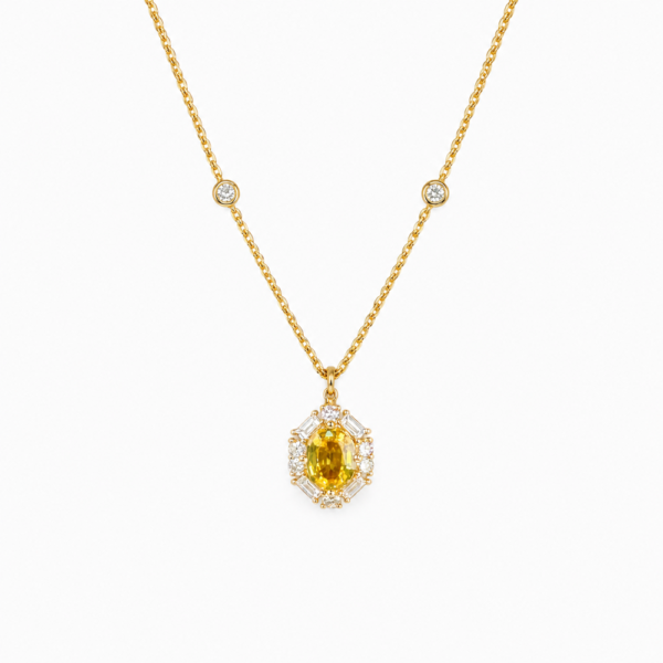 YELLOW ROUND NECKLACE 1 18K YELLOW GOLD SAPPHIRE DIAMOND NECKLACE