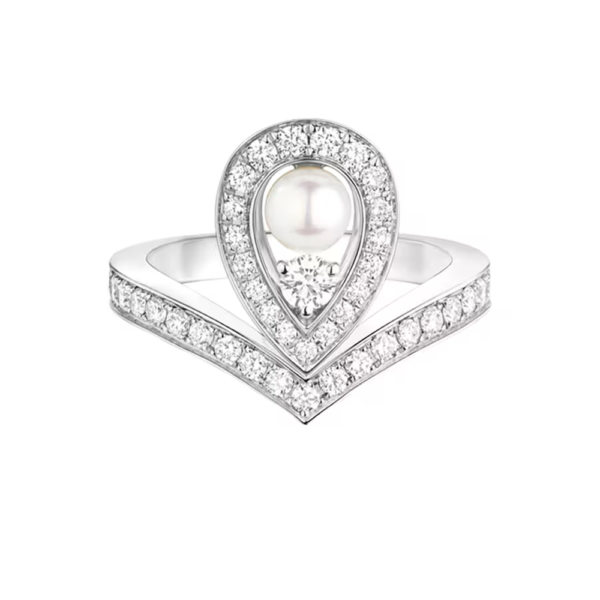 18K WHITE GOLD PEARL AND DIAMOND RING