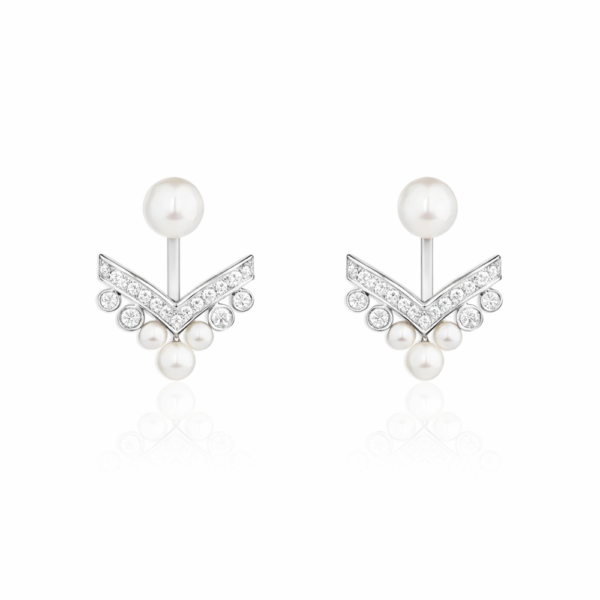 18K WHITE GOLD PEARL AND DIAMOND EARRING