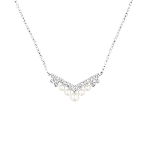 18K WHITE GOLD PEARL AND DIAMOND NECKLACE