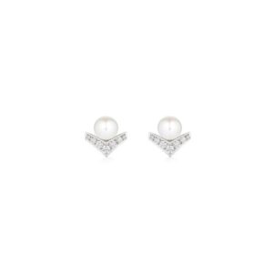 18K WHITE GOLD PEARL AND DIAMOND EARRING