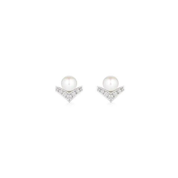 18K WHITE GOLD PEARL AND DIAMOND EARRING
