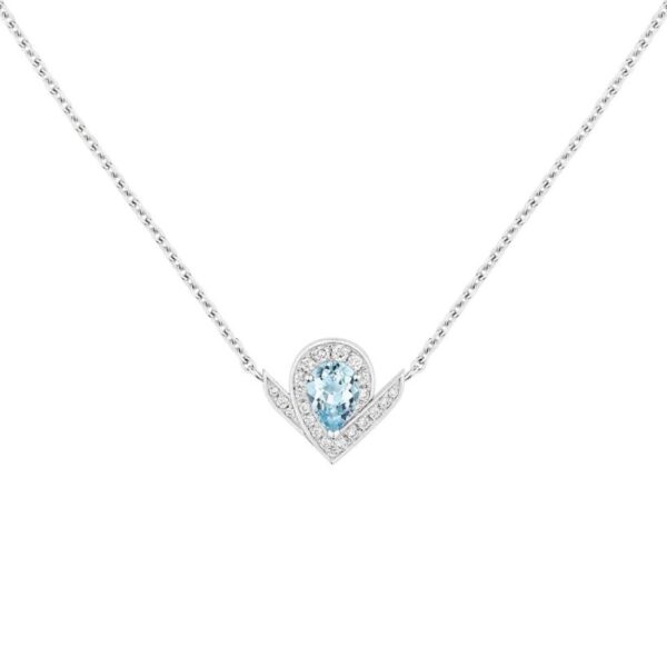 18K WHITE GOLD AQUAMARINE AND DIAMOND NECKLACE