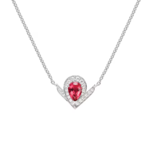 18K WHITE GOLD RUBELLITE AND DIAMOND NECKLACE