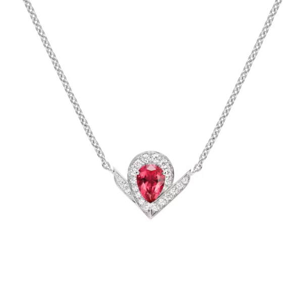 18K WHITE GOLD RUBELLITE AND DIAMOND NECKLACE