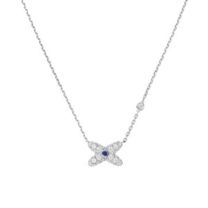18K WHITE GOLD SAPPHIRE AND PAVE DIAMOND NECKLACE