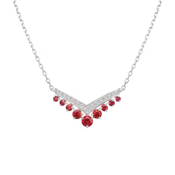18K WHITE GOLD RUBIES AND DIAMOND NECKLACE