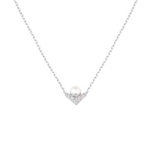 18K WHITE GOLD PEARL AND DIAMOND NECKLACE