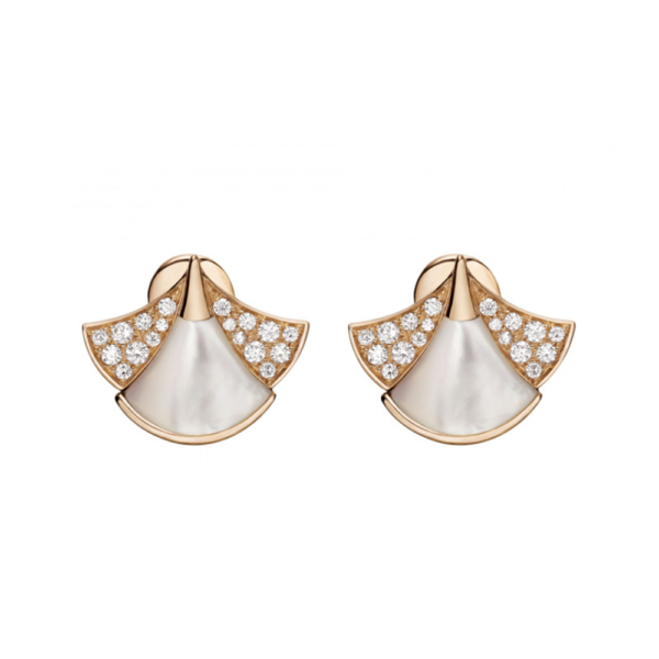 18K ROSE GOLD MOTHER OF PEARL AND DIAMOND EARRING
