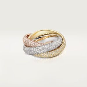 12 18K ROSE, WHITE AND YELLOW GOLD LARGE PAVE DIAMOND RING