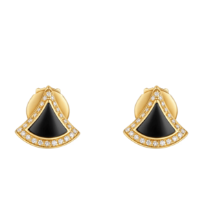 18K YELLOW GOLD ONYX AND DIAMOND EARRING